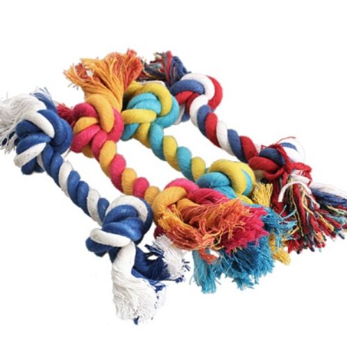 Dog bite rope toy dog rope knot molar bite-resistant color double knot cotton rope toy