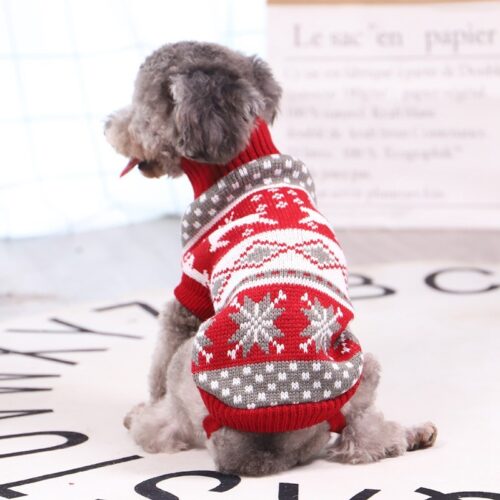 Christmas Print Pet Dog Turtleneck Knitted Sweater