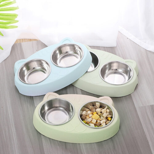 Dog Bowls Double Dog Water And Food Bowls Stainless Steel Bowls With Non-Slip Resin Station